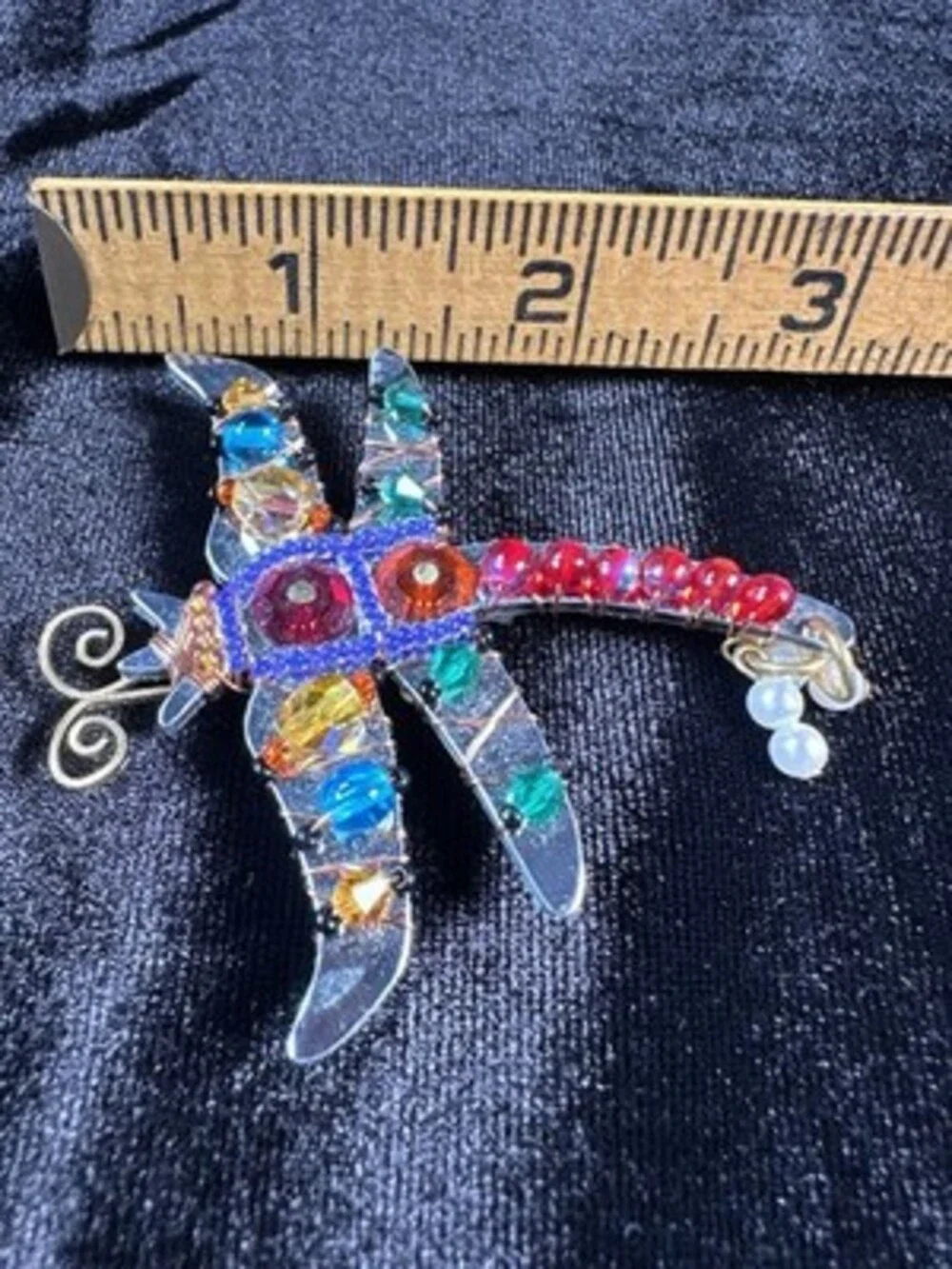 liz tech vintage brooch signed beaded colorful butterfly multicolor rhinestone
